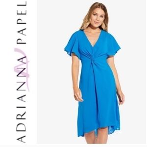 Adrianna Papell Twist Front Crepe Dress Electric Blue Size 6 NWT